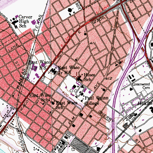 Topographic Map of Hines School, TX