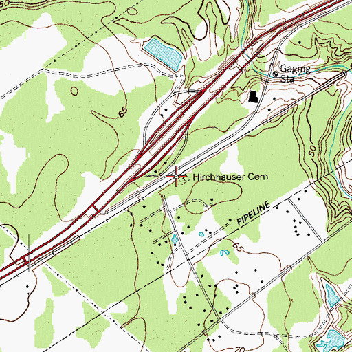 Topographic Map of Hirchhauser Cemetery, TX