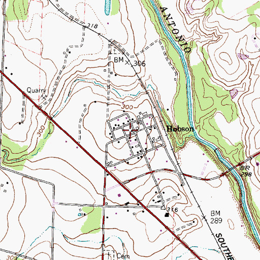 Topographic Map of Hobson, TX