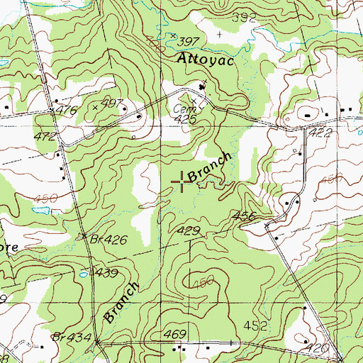 Topographic Map of Hodge Branch, TX