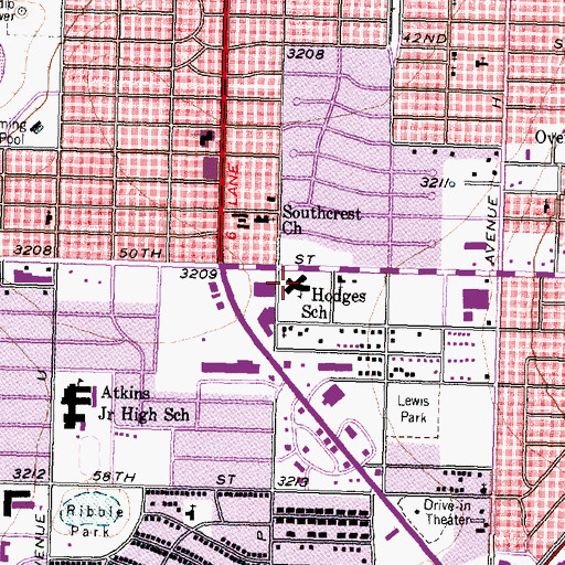Topographic Map of Hodges School, TX