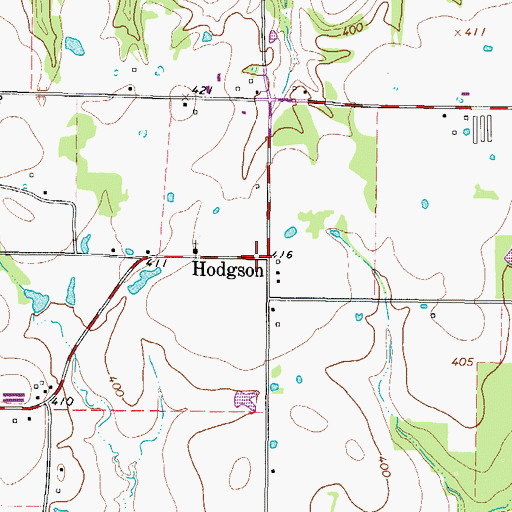 Topographic Map of Hodgson, TX