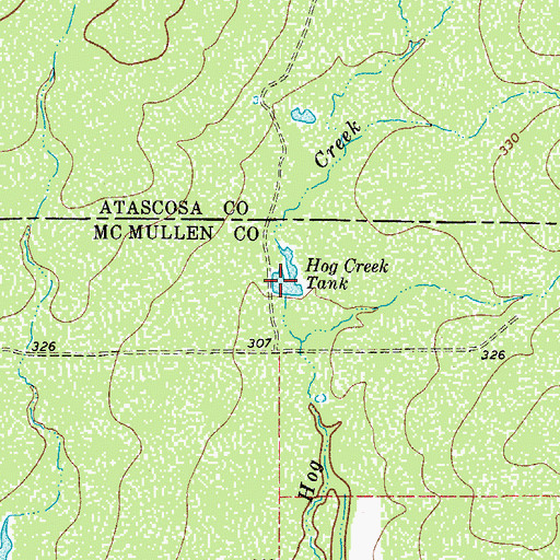 Topographic Map of Hog Creek Tank, TX
