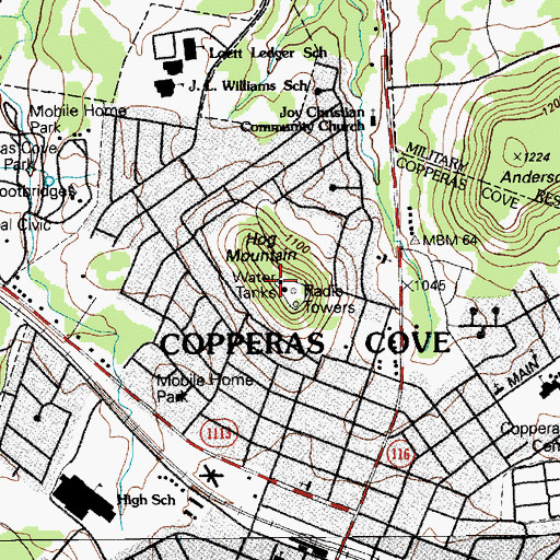 Topographic Map of Hog Mountain, TX
