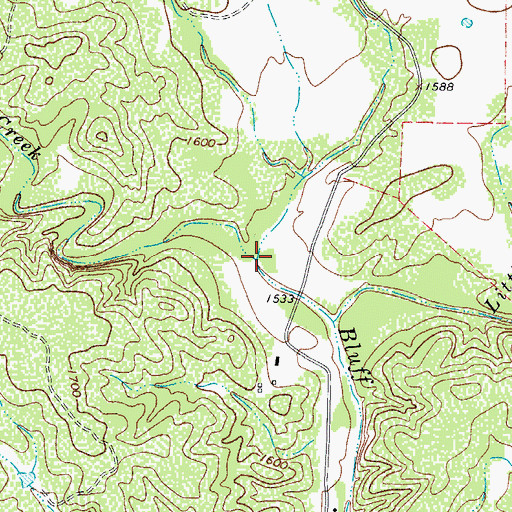 Topographic Map of Hogg Bluff Creek, TX