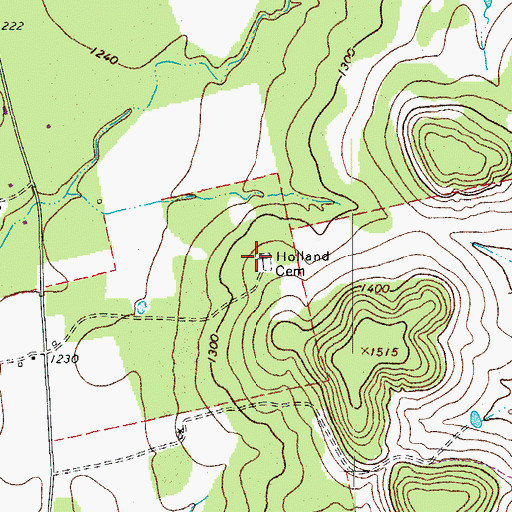 Topographic Map of Holland Cemetery, TX