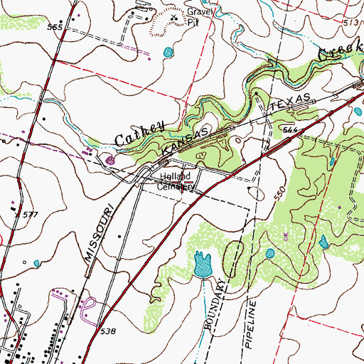 Topographic Map of Holland Cemetery, TX