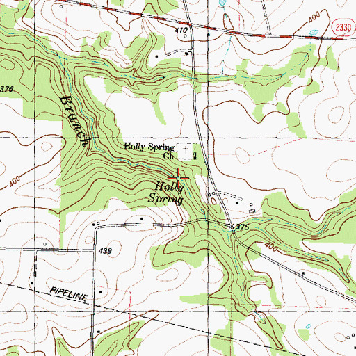 Topographic Map of Holly Spring, TX