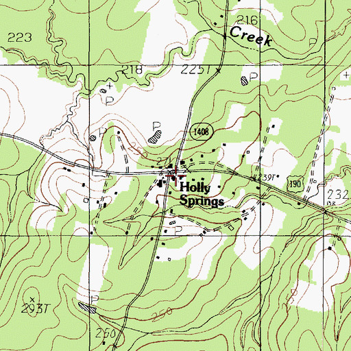 Topographic Map of Holly Springs, TX