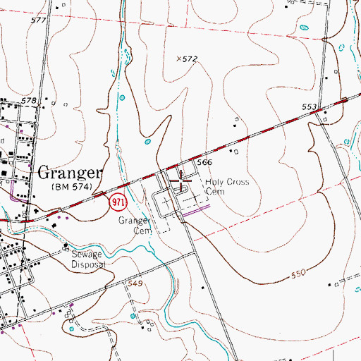 Topographic Map of Holy Cross Cemetery, TX