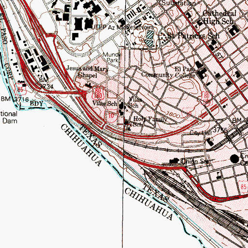 Topographic Map of Holy Family School, TX