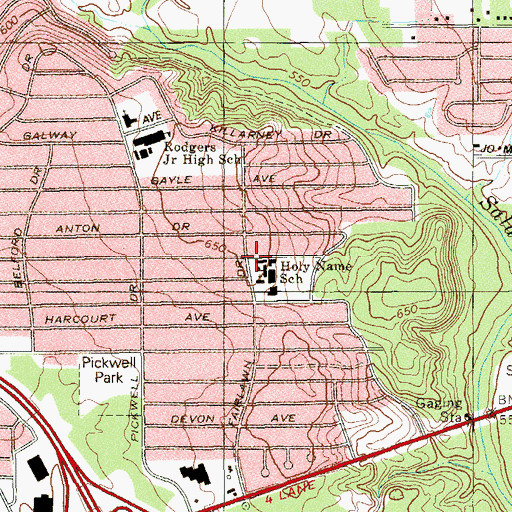 Topographic Map of Holy Name School, TX