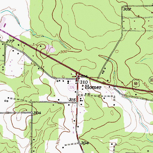 Topographic Map of Homer, TX