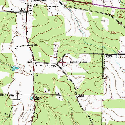 Topographic Map of Homer Cemetery, TX