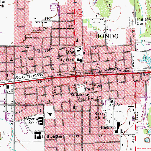Topographic Map of Hondo, TX