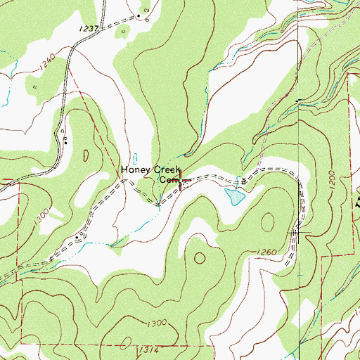 Topographic Map of Honey Creek Cemetery, TX