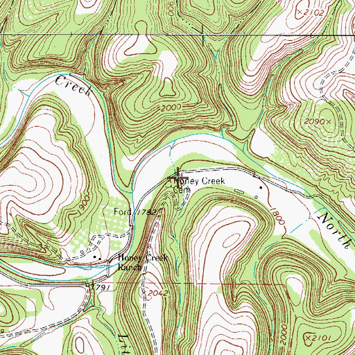 Topographic Map of Honey Creek Cemetery, TX