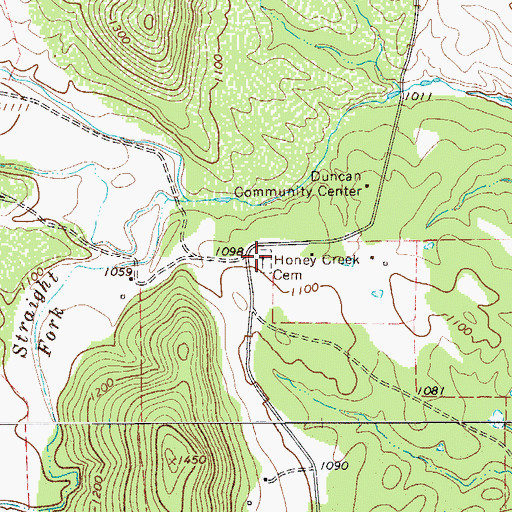 Topographic Map of Honey Creek Cemetery, TX