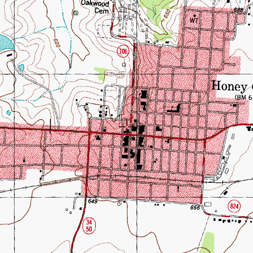 Topographic Map of Honey Grove, TX