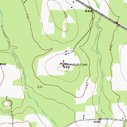 Topographic Map of Honeycutt Cemetery, TX