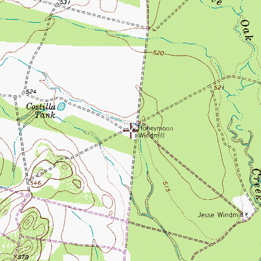 Topographic Map of Honeymoon Windmill, TX