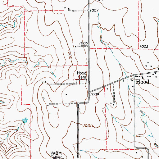 Topographic Map of Hood Cemetery, TX