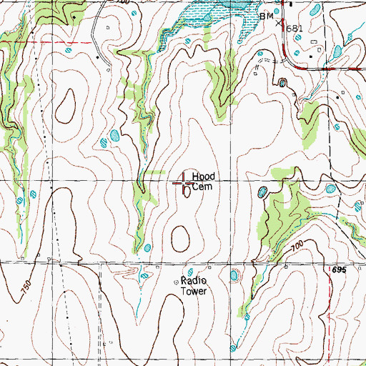 Topographic Map of Hood Cemetery, TX
