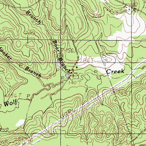 Topographic Map of Hooker Branch, TX