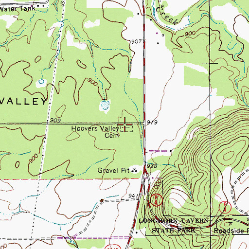 Topographic Map of Hoovers Valley Cemetery, TX