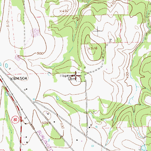 Topographic Map of Hopewell Cemetery, TX