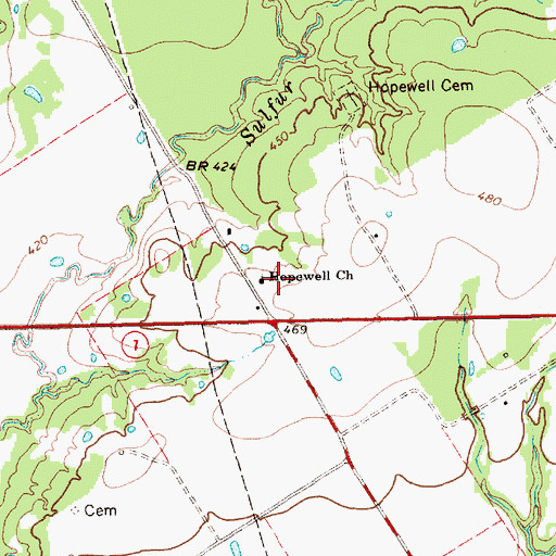 Topographic Map of Hopewell Church, TX