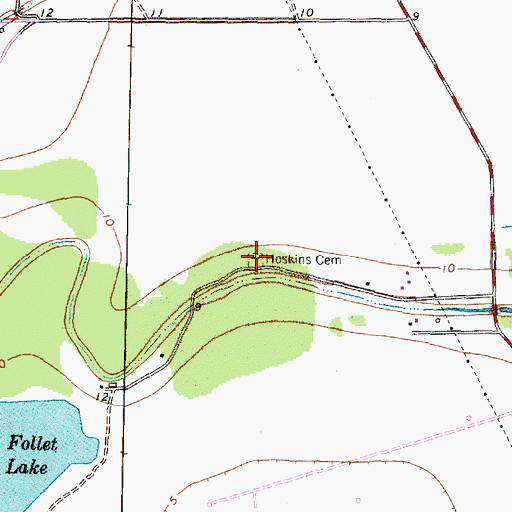 Topographic Map of Hoskins Cemetery, TX