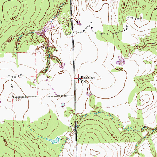 Topographic Map of Hoskins Church, TX