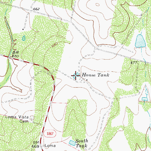 Topographic Map of House Tank, TX