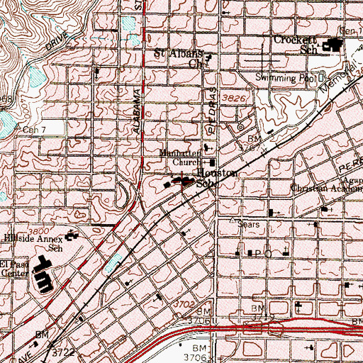Topographic Map of Houston School, TX