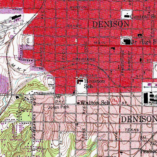 Topographic Map of Houston School, TX