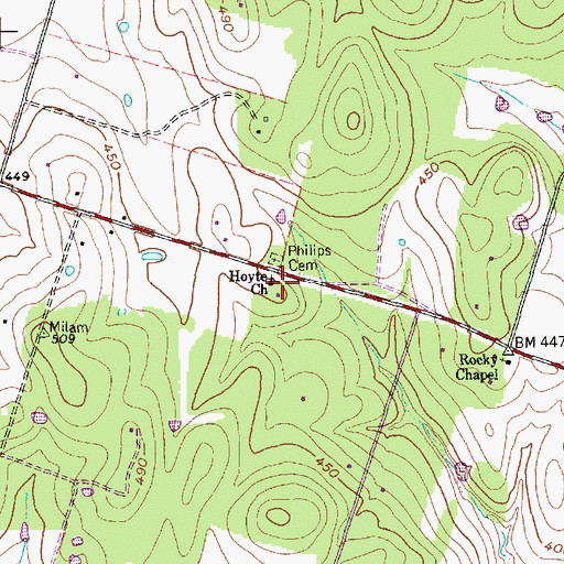 Topographic Map of Hoyte Church, TX