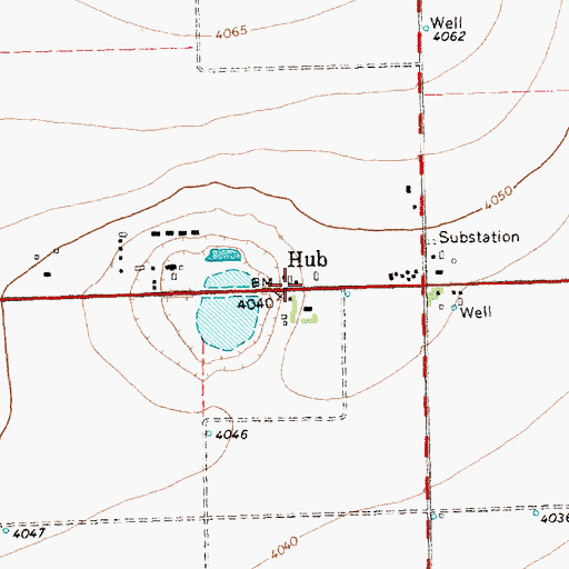 Topographic Map of Hub, TX