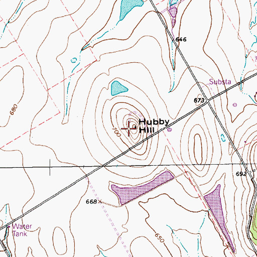 Topographic Map of Hubby Hill, TX