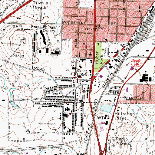 Topographic Map of Huber School, TX