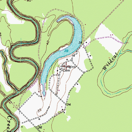 Topographic Map of Hudgins Cemetery, TX