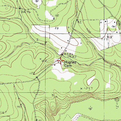 Topographic Map of Hughes Cemetery, TX