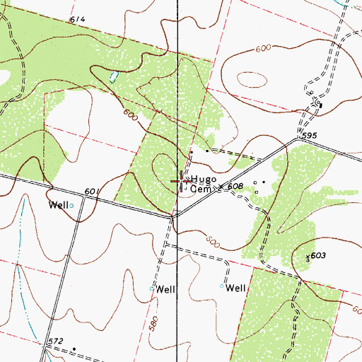 Topographic Map of Hugo Cemetery, TX