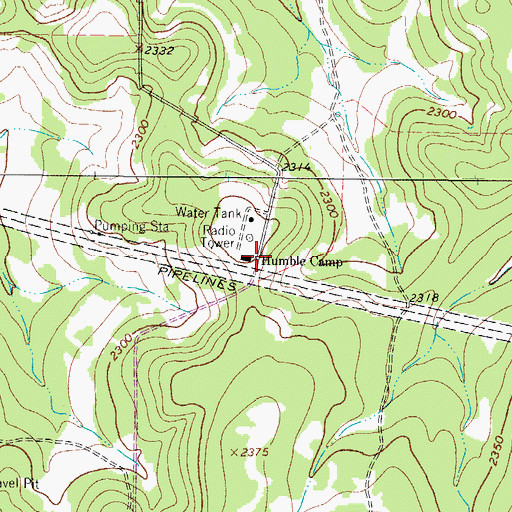 Topographic Map of Humble Camp, TX