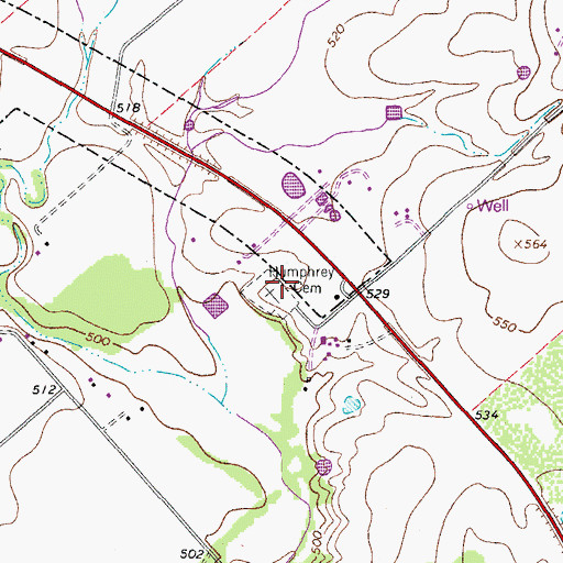 Topographic Map of Humphrey Cemetery, TX