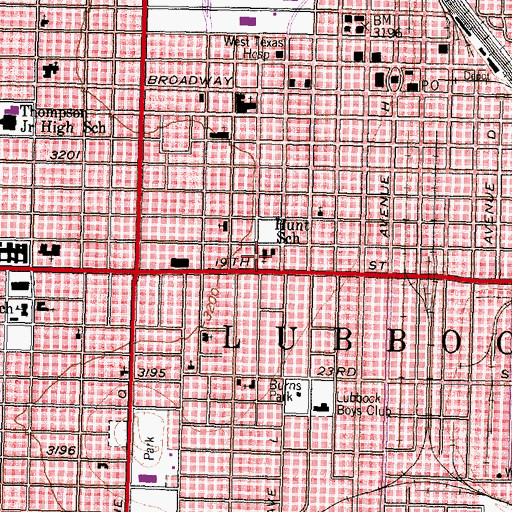 Topographic Map of Hunt School, TX