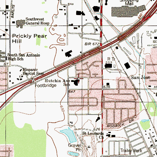 Topographic Map of Hutchin Avenue School, TX
