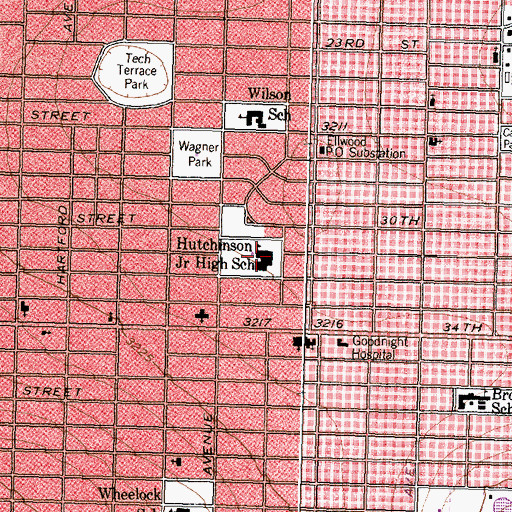 Topographic Map of Hutchinson Junior High School, TX