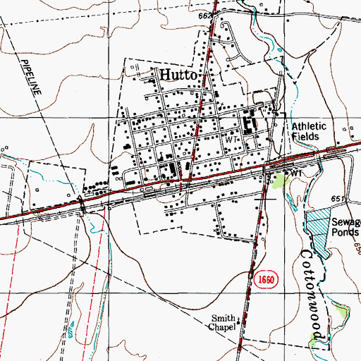 Topographic Map of Hutto, TX