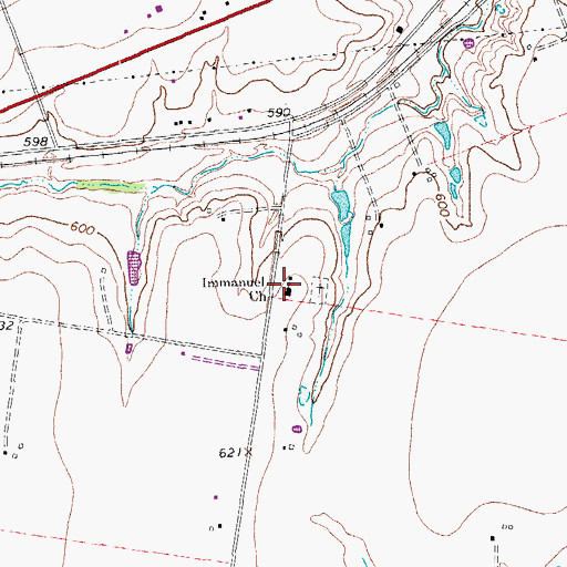 Topographic Map of Immanuel Church, TX